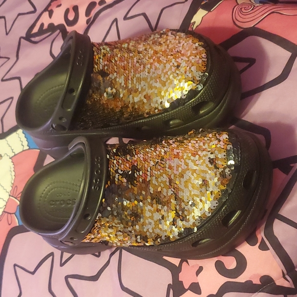 CROCS Shoes - CROCS NEW BLACK SEQUIN PLATFORM BAE CROCS SIZE W9